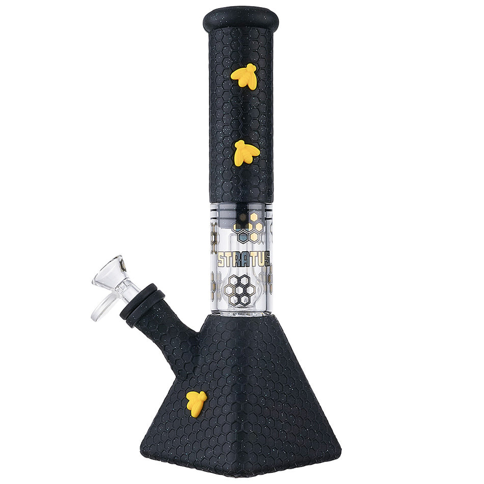 (SILICONE) STRATUS BEE WATER PIPE PYRAMID BOTTOM - SHINY PANTHER