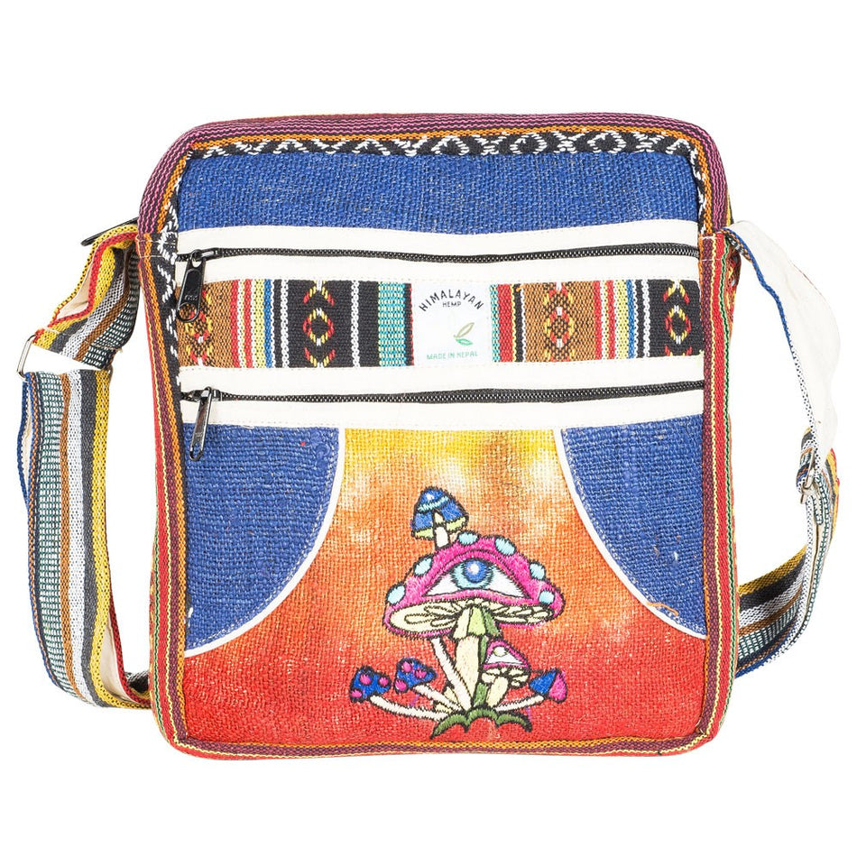 (BAG) SMALL HEMP CROSS BODY MUSHROOM DESIGN