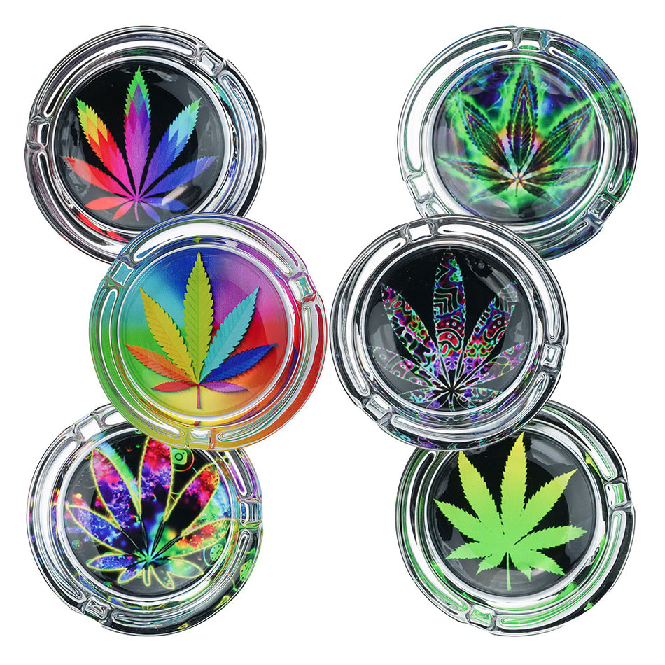 (ASHTRAY) ROUND GLASS SMALL LEAF CAT84-28 - 6CT