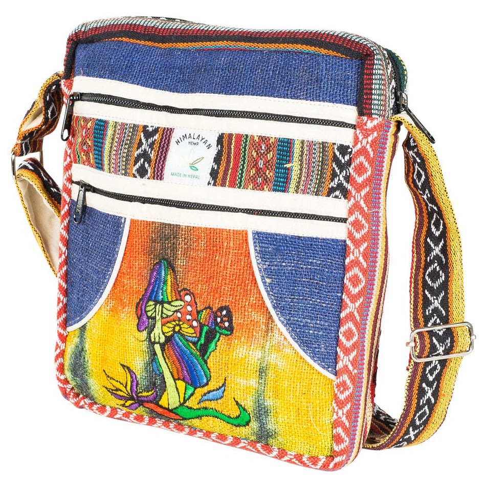 (BAG) SMALL HEMP CROSS BODY MUSHROOM DESIGN