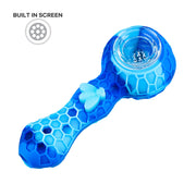 (SILICONE) STRATUS 4" SILICONE BEE SPOON PIPE - MARBLE BLUE