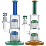 (WATER PIPE) 11" DOUBLE TREE PERC - AMBER GREEN