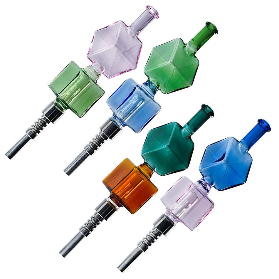 (NECTAR COLLECTOR) 5.7" DOUBLE CUBE SCREW TITANIUM TIP - PINK / BLUE