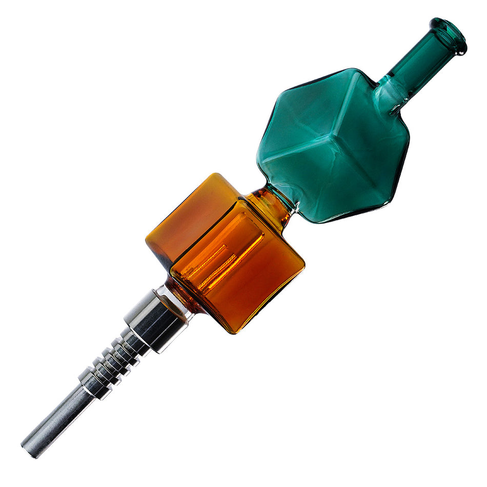(NECTAR COLLECTOR) 5.7" DOUBLE CUBE SCREW TITANIUM TIP - AMBER / TEAL