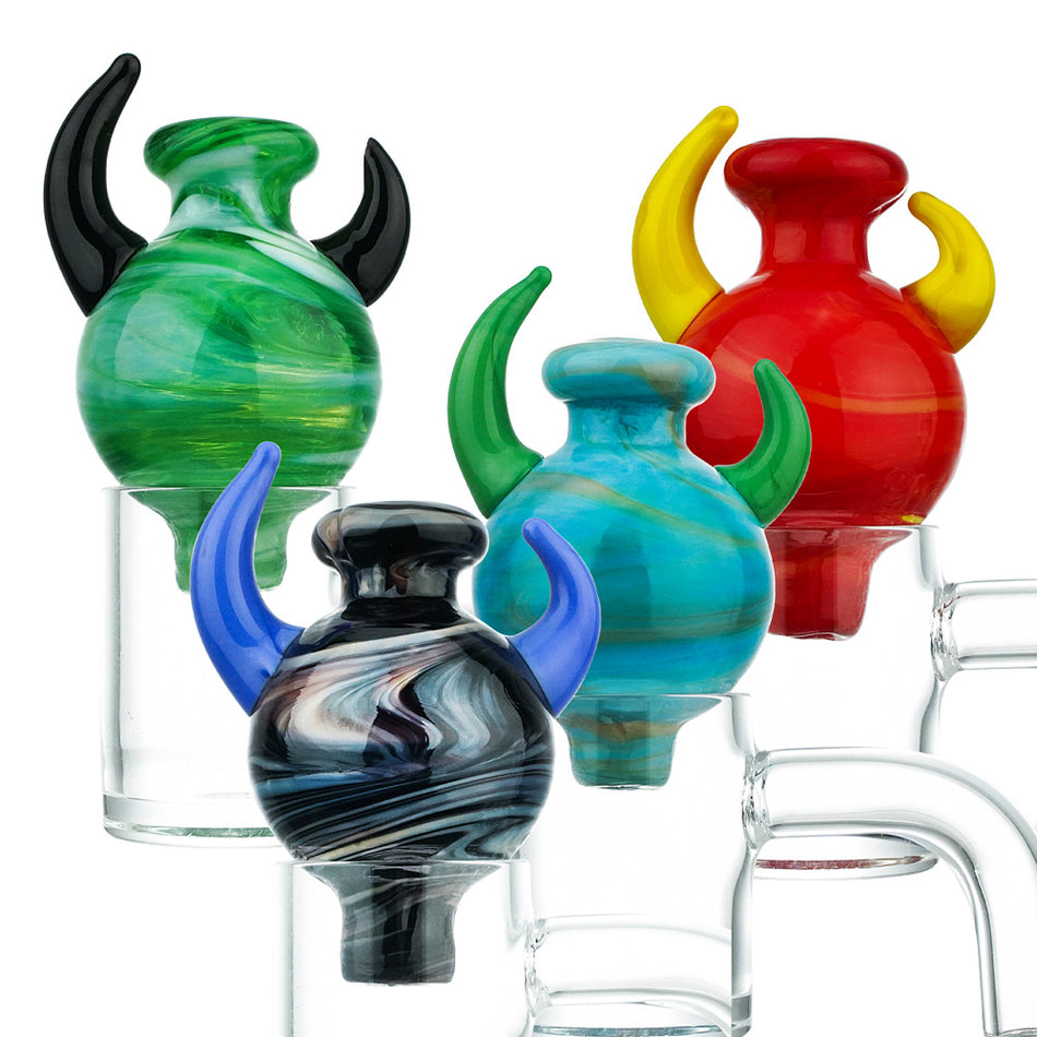 (CARB CAP)  BALL CARB CAP WITH HORNS - TURQUOISE
