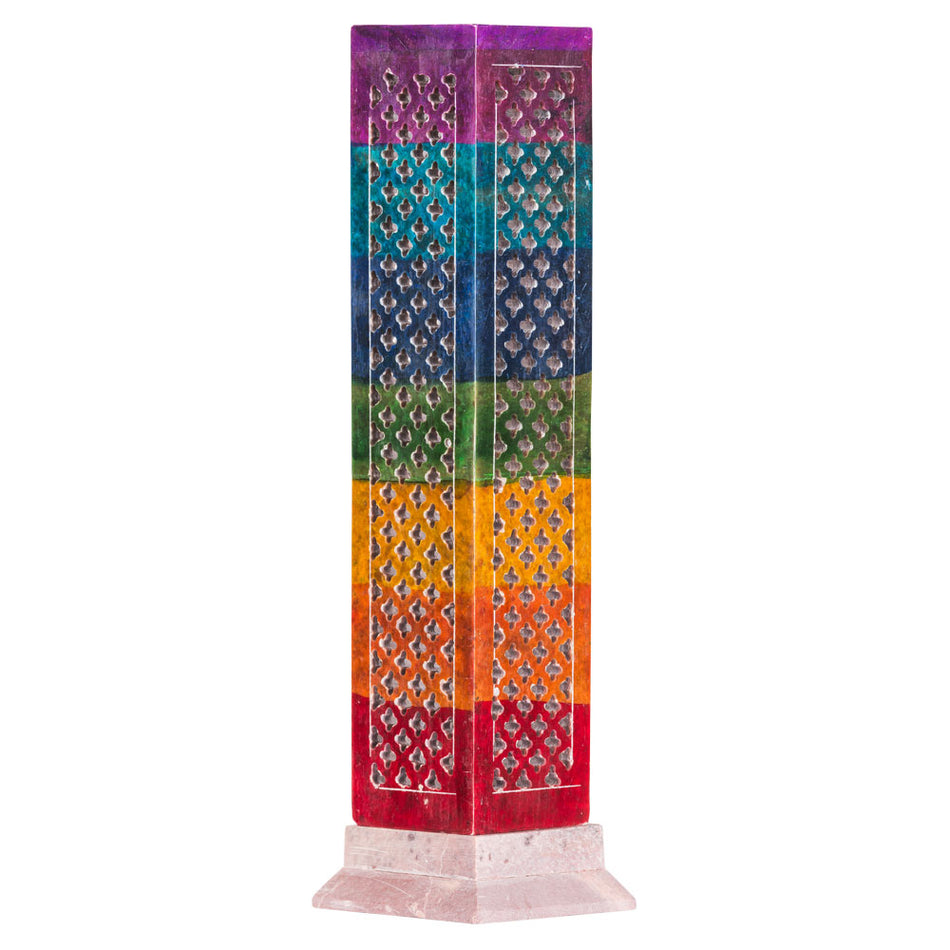 (INCENSE HOLDER) 10.5" SOAPSTONE 7 CHAKRA #66775
