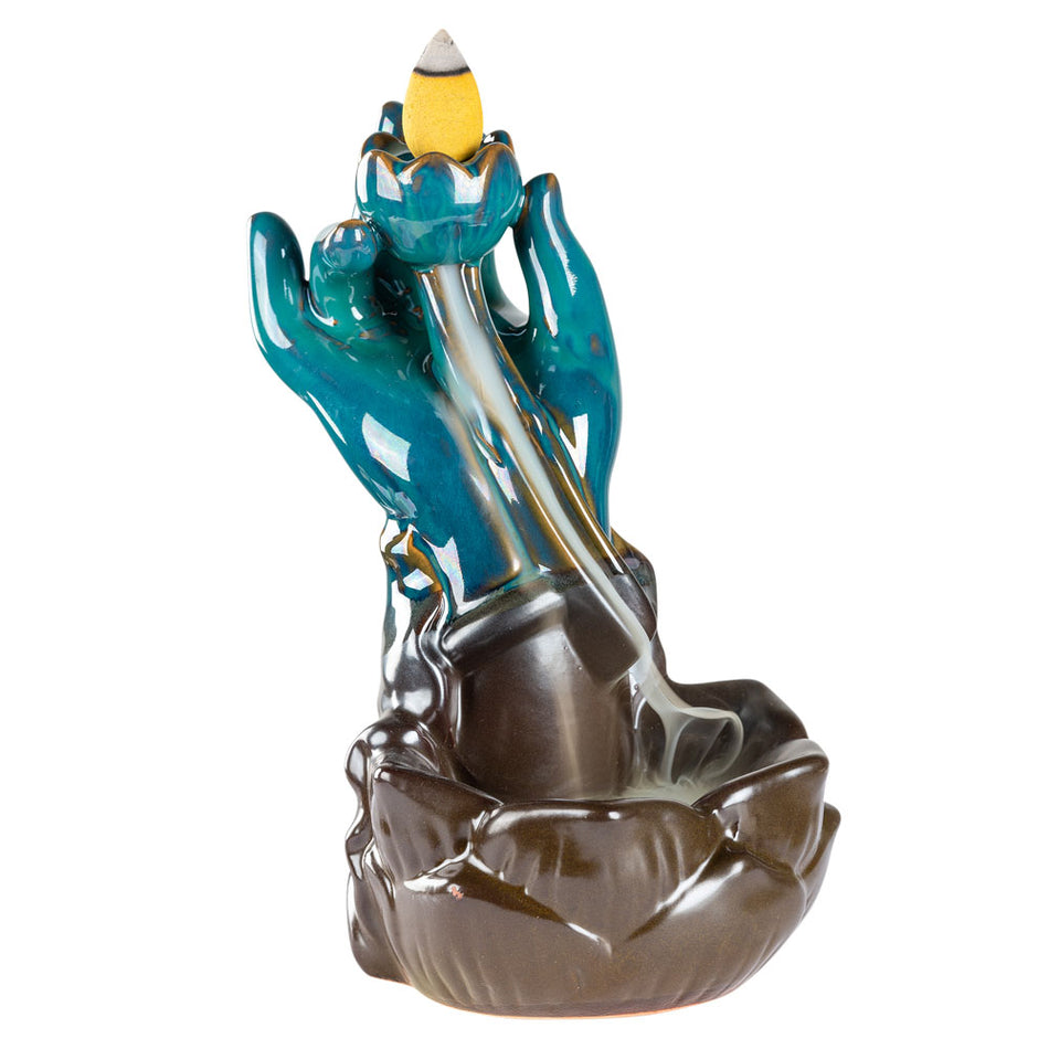 (INCENSE BURNER) BACKFLOW CONES BURNER 3.5" X 6" MUDRA LOTUS