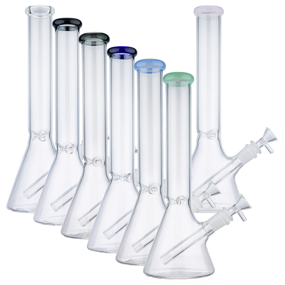 (WATER PIPE) 12" CLEAR BEAKER WITH COLOR ACCENT - JADE GREEN
