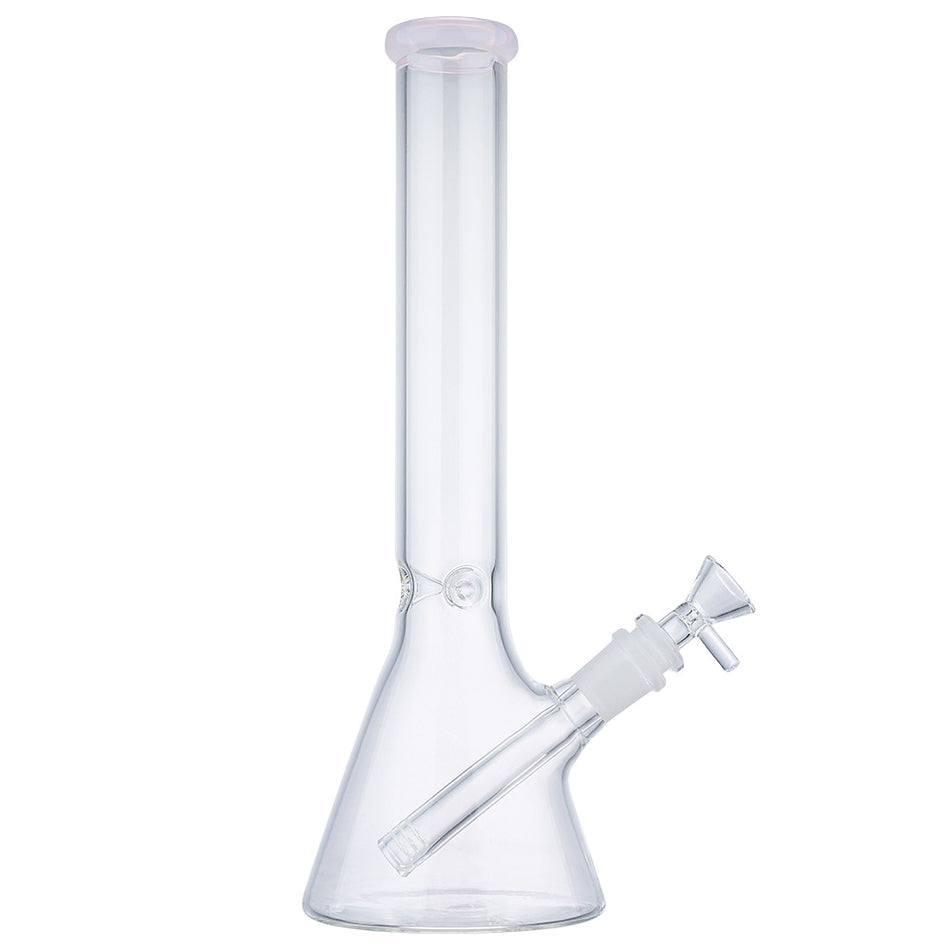 (WATER PIPE) 12" CLEAR BEAKER WITH COLOR ACCENT - JADE PINK