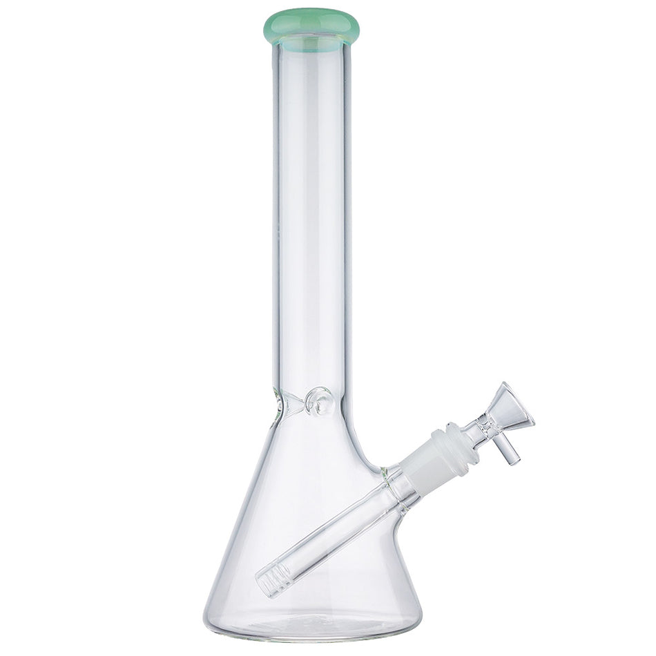 (WATER PIPE) 12" CLEAR BEAKER WITH COLOR ACCENT - JADE GREEN
