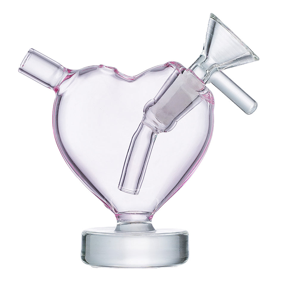 (WATER PIPE) 3.2" LOVE HEART - CLEAR PINK