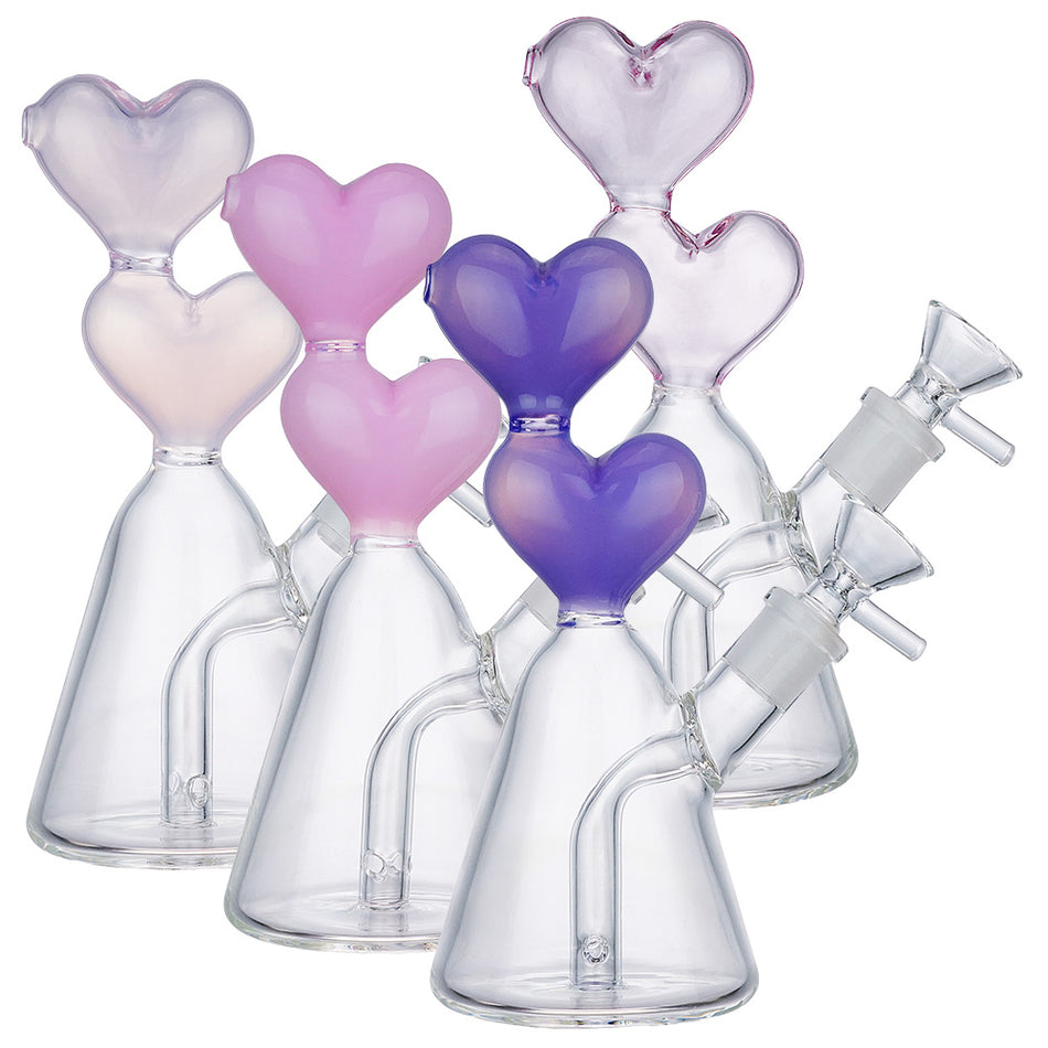 (WATER PIPE) 7" DOUBLE HEART - MILK PINK