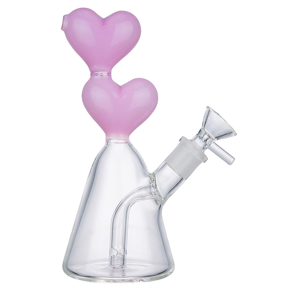 (WATER PIPE) 7" DOUBLE HEART - MILK PINK