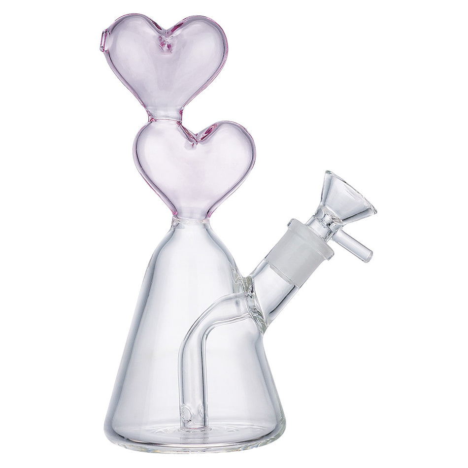 (WATER PIPE) 7" DOUBLE HEART - PINK