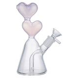 (WATER PIPE) 7" DOUBLE HEART - JADE PINK