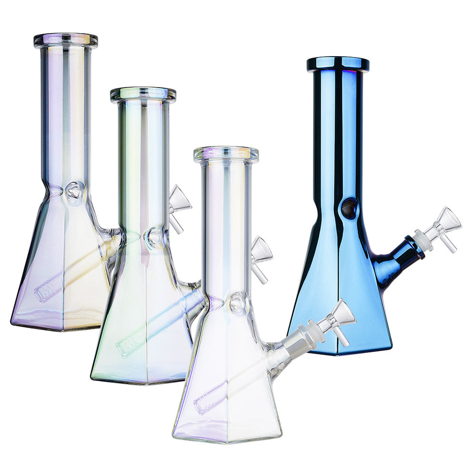 (WATER PIPE) 10" HEXAGON - CLEAR RAINBOW