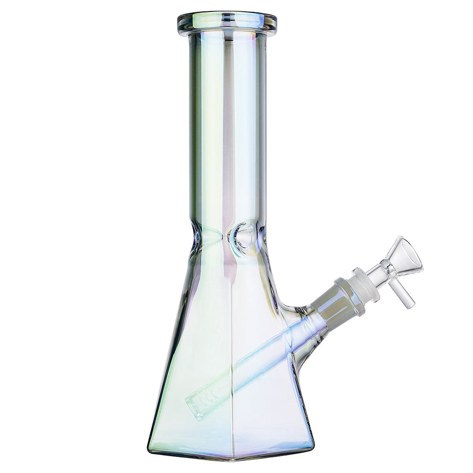 (WATER PIPE) 10" HEXAGON - CLEAR GREEN RAINBOW