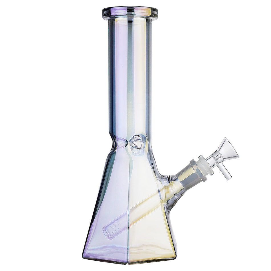 (WATER PIPE) 10" HEXAGON - CLEAR PURPLE RAINBOW