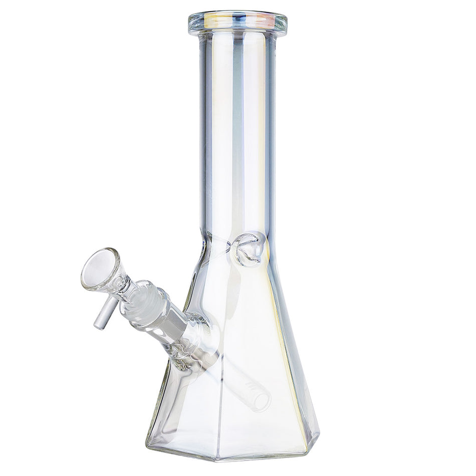 (WATER PIPE) 10" HEXAGON - CLEAR RAINBOW