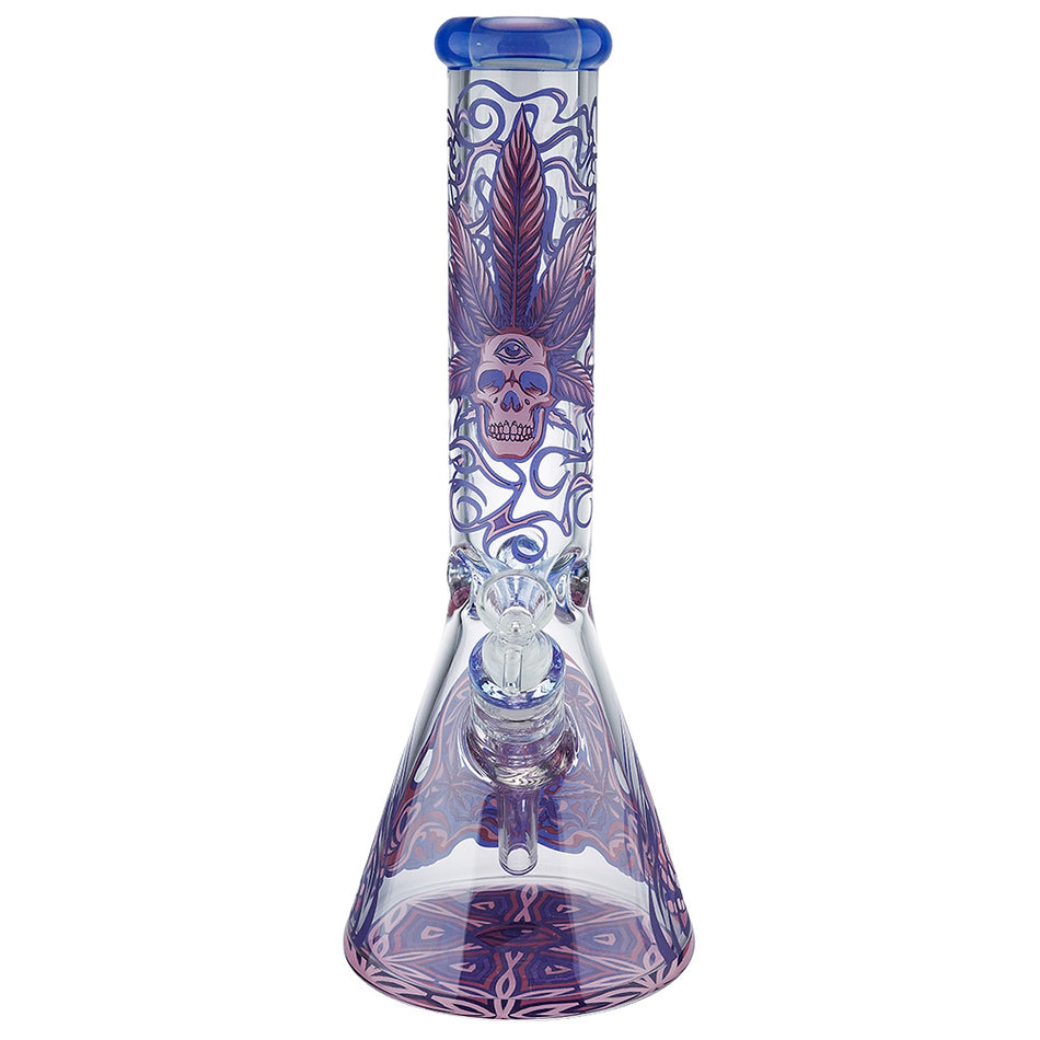 (WATER PIPE) 14" 7mm THICK - SKULL LEAF MONSTER