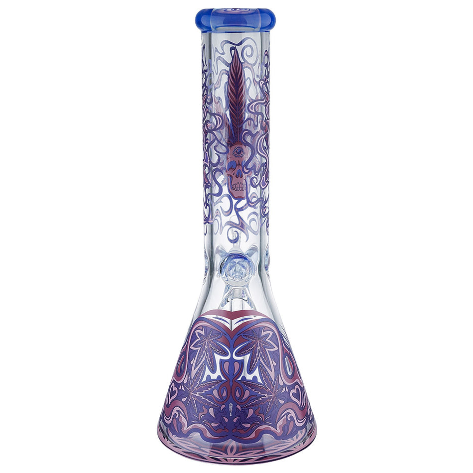 (WATER PIPE) 14" 7mm THICK - SKULL LEAF MONSTER