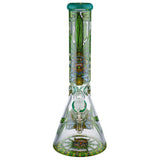 (WATER PIPE) 14" 7mm THICK - AZTEK WARRIOR WITH LEAF