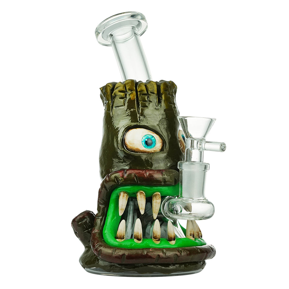 (WATER PIPE) 7" TREE FACE BIG MOUTH - GREEN GOLDEN RED