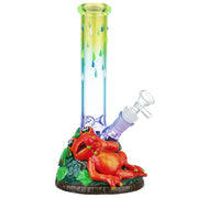 (WATER PIPE) 10" SMOKING FROG CLAY ART - RED GREEN