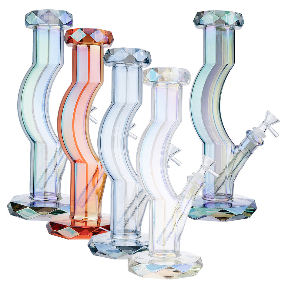 (WATER PIPE) 12" BENDED DIAMOND - CLEAR PURPLE