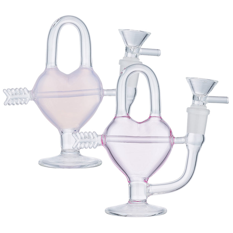 (WATER PIPE) 5.1" LOVE HEART WITH ARROW - JADE PINK