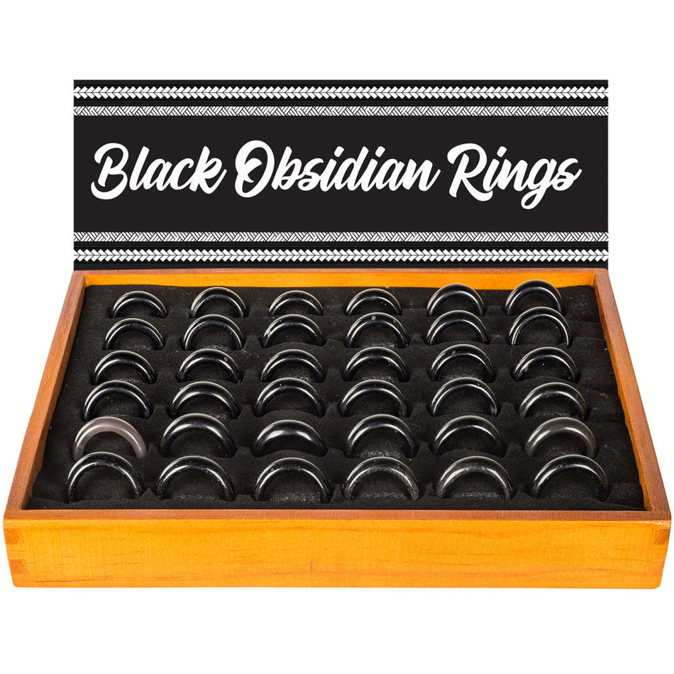 (RING) BLACK OBSIDIAN RINGS 36CT - ASSORTED