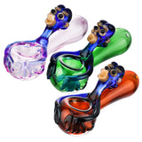 (HAND PIPE) 4.5" MONKEY ON BOWL - PINK
