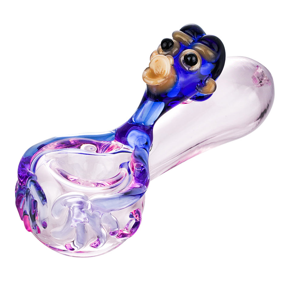 (HAND PIPE) 4.5" MONKEY ON BOWL - PINK