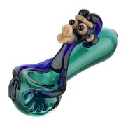 (HAND PIPE) 4.5" MONKEY ON BOWL - TEAL