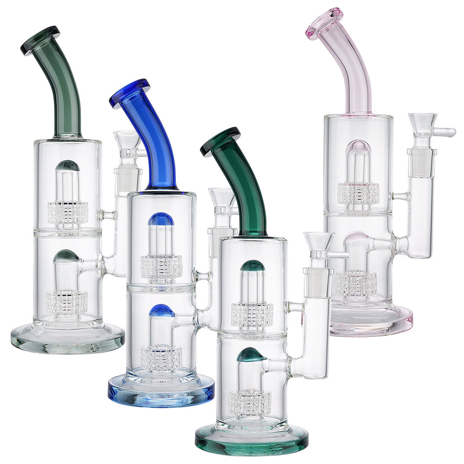 (WATER PIPE) 12" DOUBLE UFO PERC - CLEAR PINK