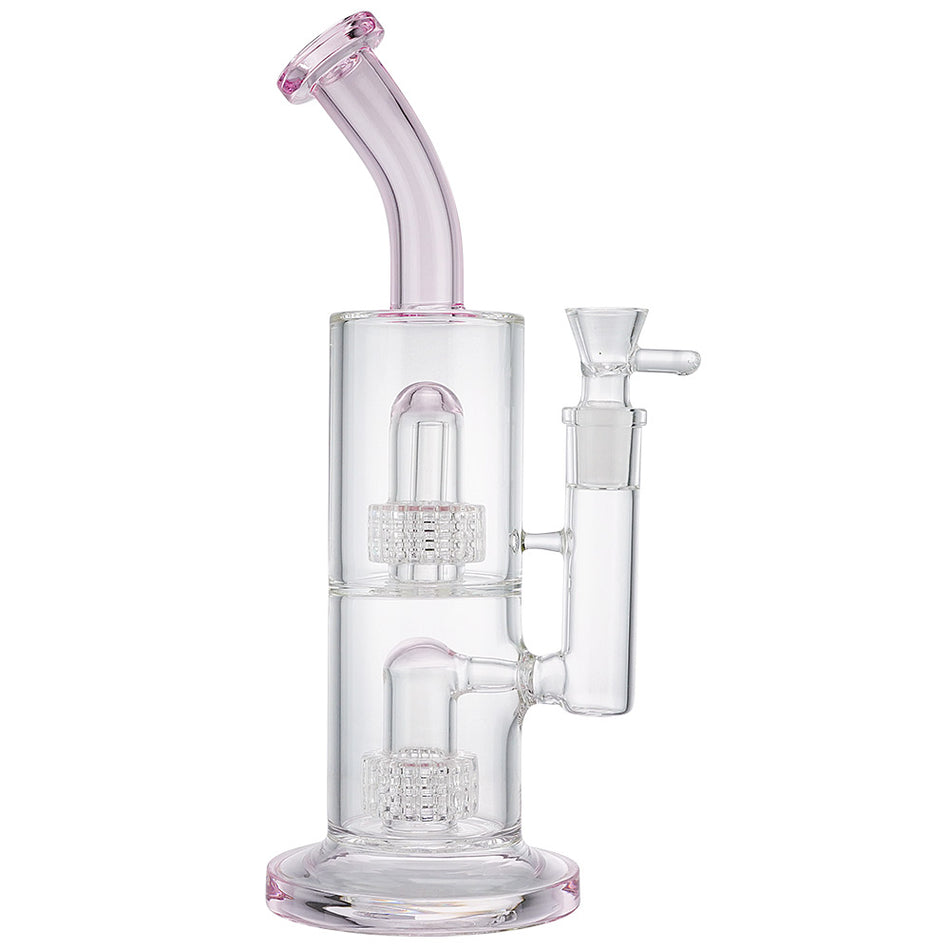 (WATER PIPE) 12" DOUBLE UFO PERC - CLEAR PINK