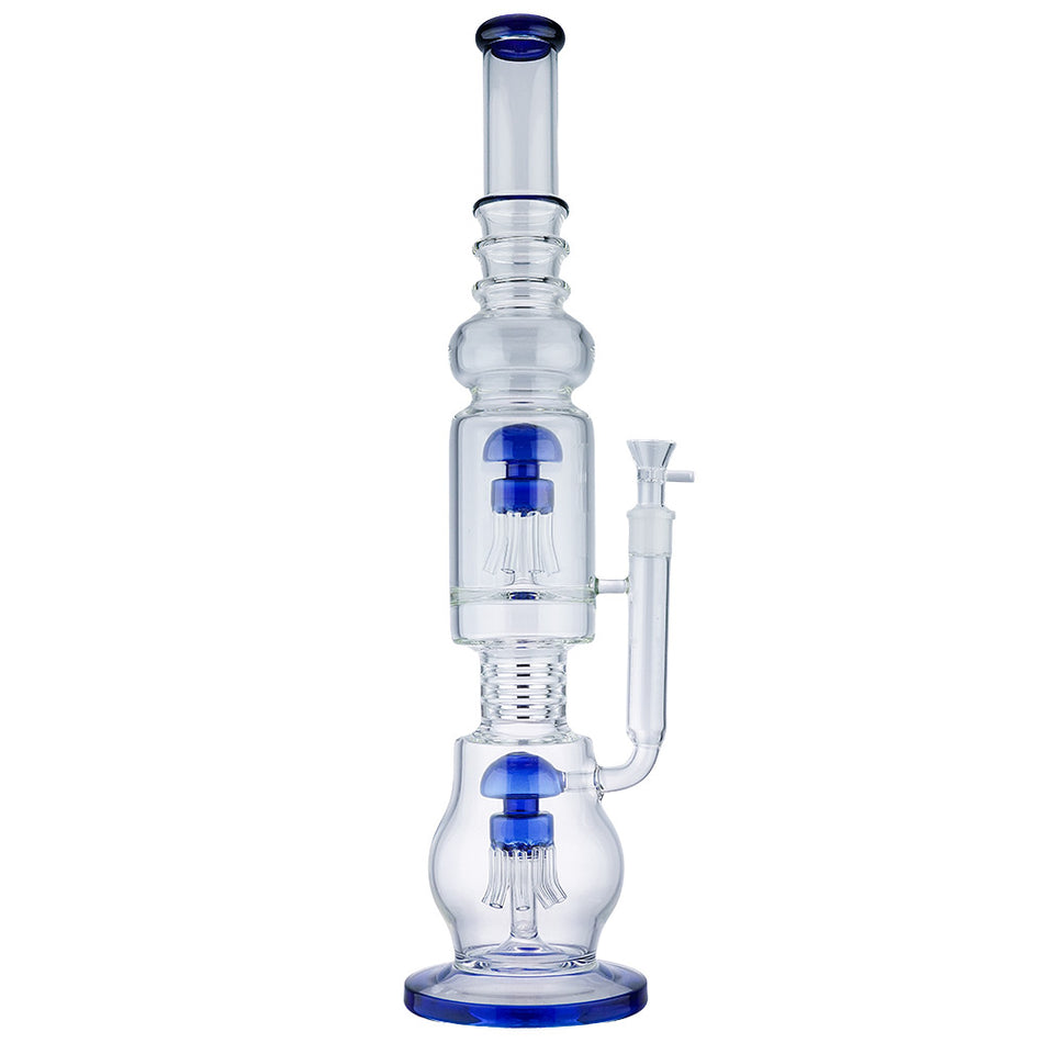 (WATER PIPE) 22" SCIENTIFIC GLASS DOUBLE MUSHROOM PERC - BLUE