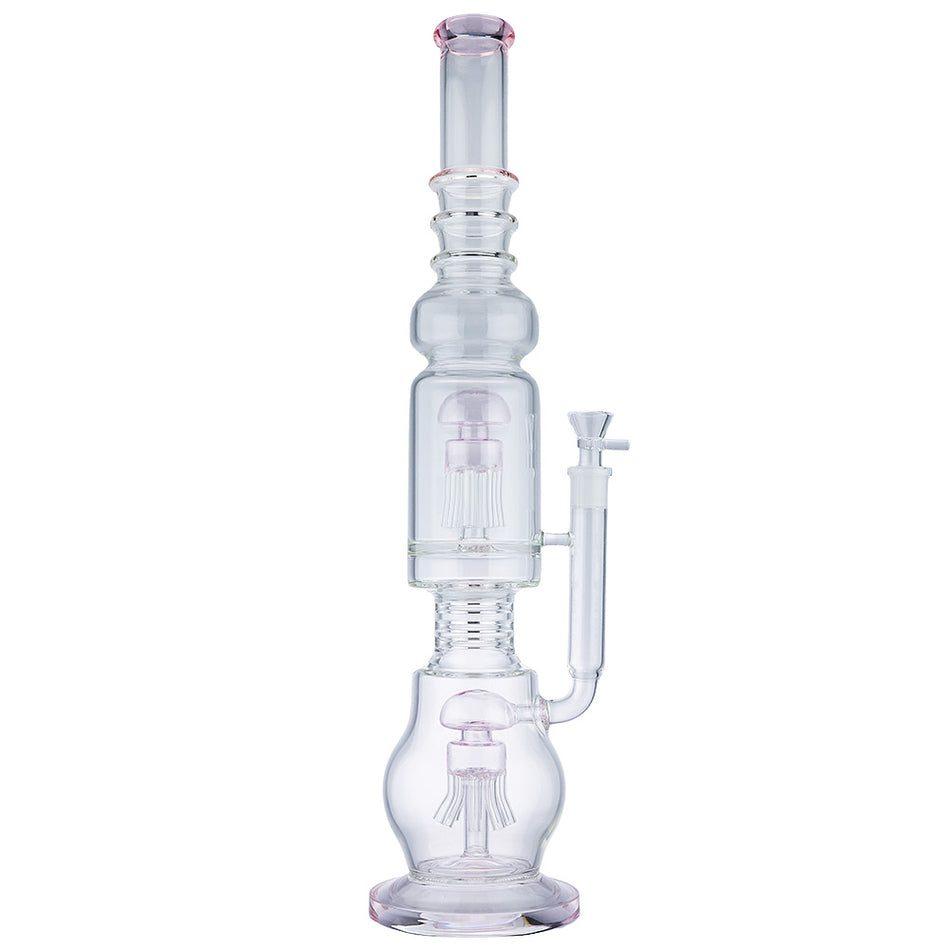 (WATER PIPE) 22" SCIENTIFIC GLASS DOUBLE MUSHROOM PERC - PINK