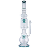 (WATER PIPE) 22" SCIENTIFIC GLASS DOUBLE MUSHROOM PERC - TEAL