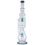 (WATER PIPE) 22" SCIENTIFIC GLASS DOUBLE MUSHROOM PERC - TEAL