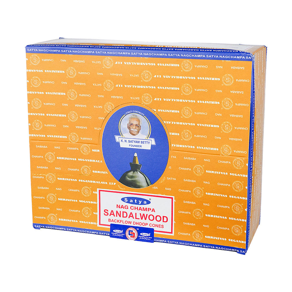 (INCENSE) NAG CHAMPA BACKFLOW DHOOP CONES STYA 10CT - SANDALWOOD
