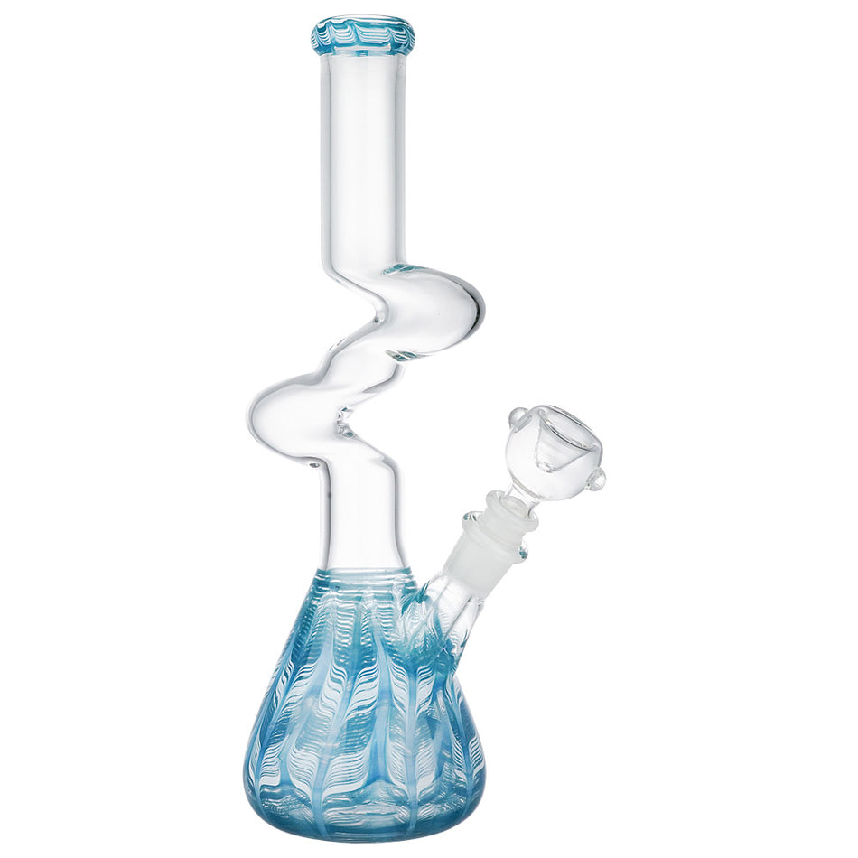 (WATER PIPE) 12" ZONG WITH FEATHER DESIGN - LIGHT BLUE