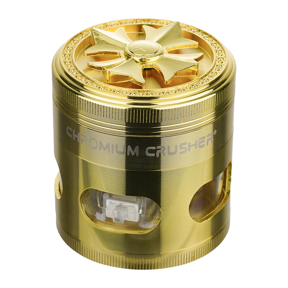 (GRINDER) 2.5" CHROMIUM CRUSHER SPINNING WHEEL/PULLOUT CONTAINER 4PC - GOLD