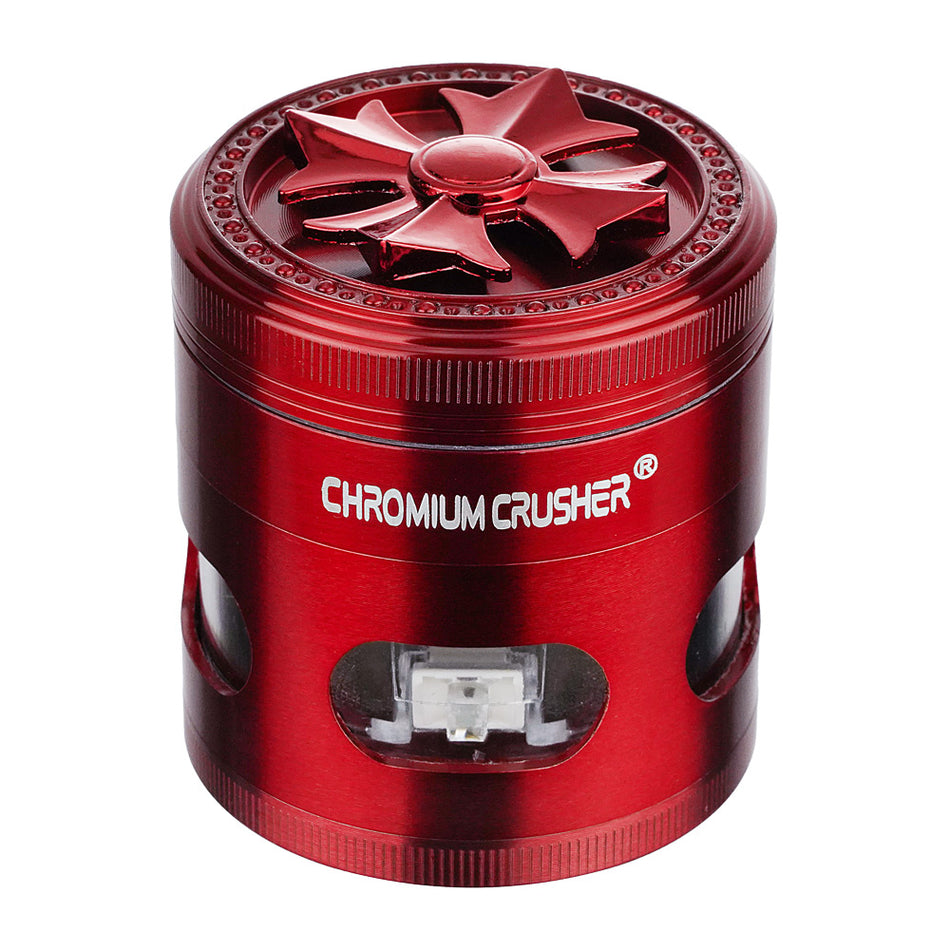 (GRINDER) 2.5" CHROMIUM CRUSHER SPINNING WHEEL/PULLOUT CONTAINER 4PC - RED