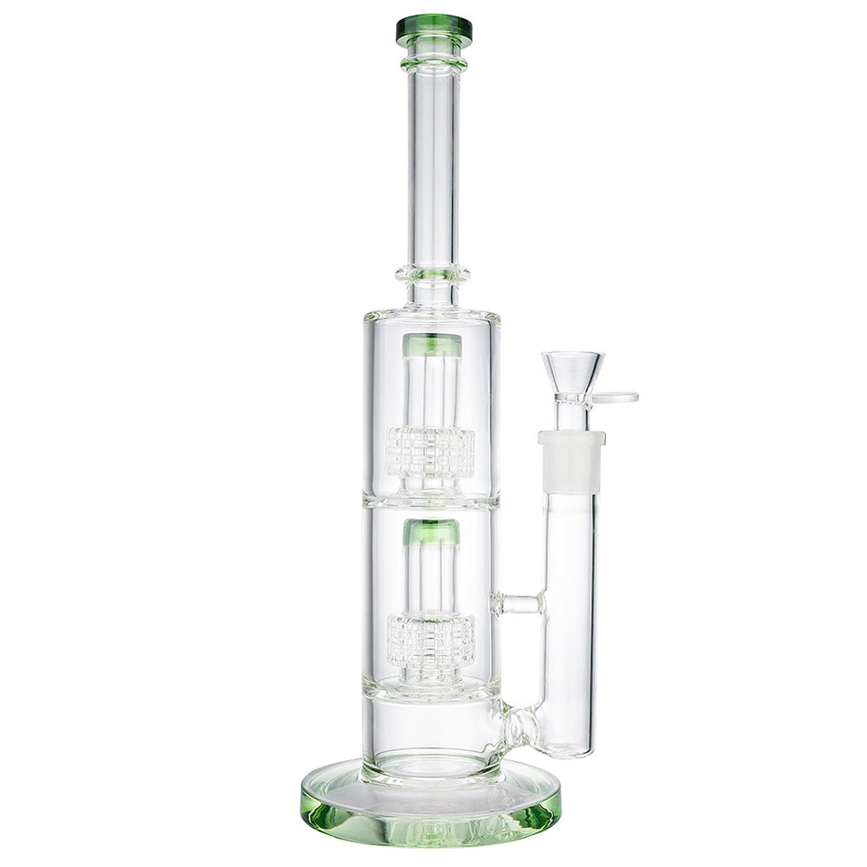 (WATER PIPE) 14" DOUBLE DIAMOND PERC - GREEN