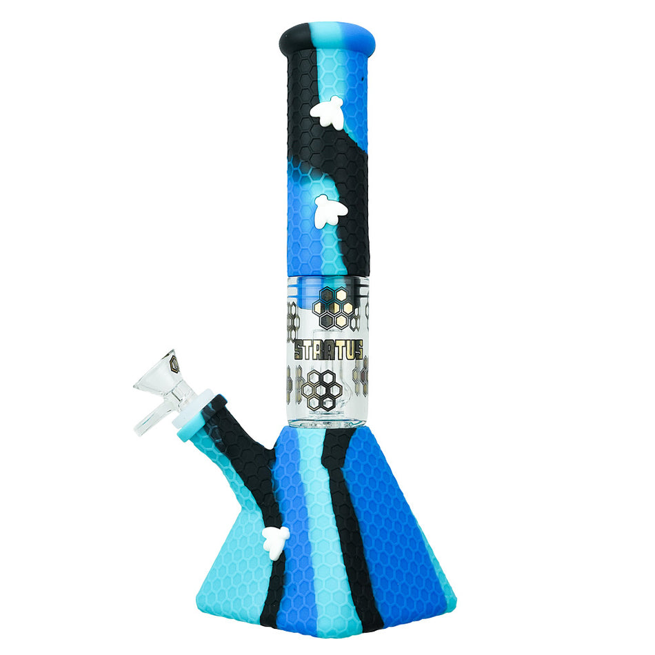 (SILICONE) STARTUS 10" BEE PYRAMID WATER PIPE - BLUE LIGHT BLUE