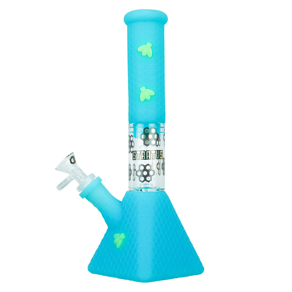 (SILICONE) STARTUS 10" BEE PYRAMID WATER PIPE - GLOW BLUE