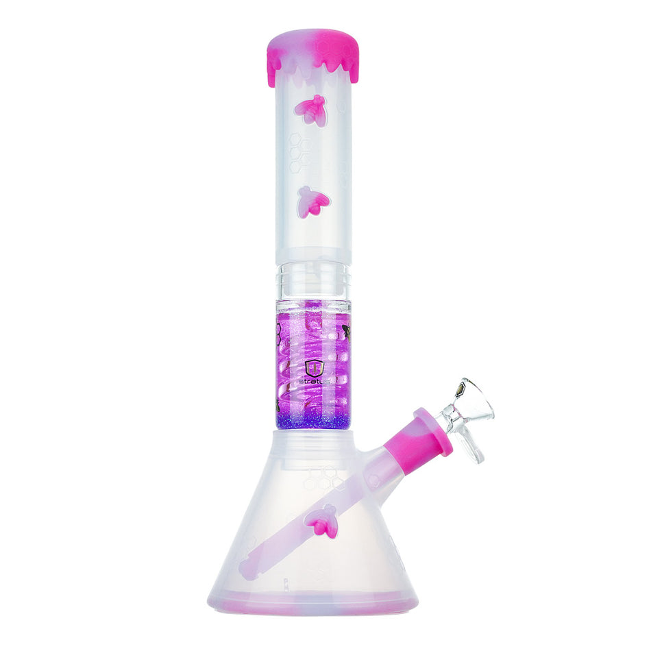 (FREEZABLE) STRATUS SILICONE 11INCH WATER PIPE - PINK/GLOW BLUE