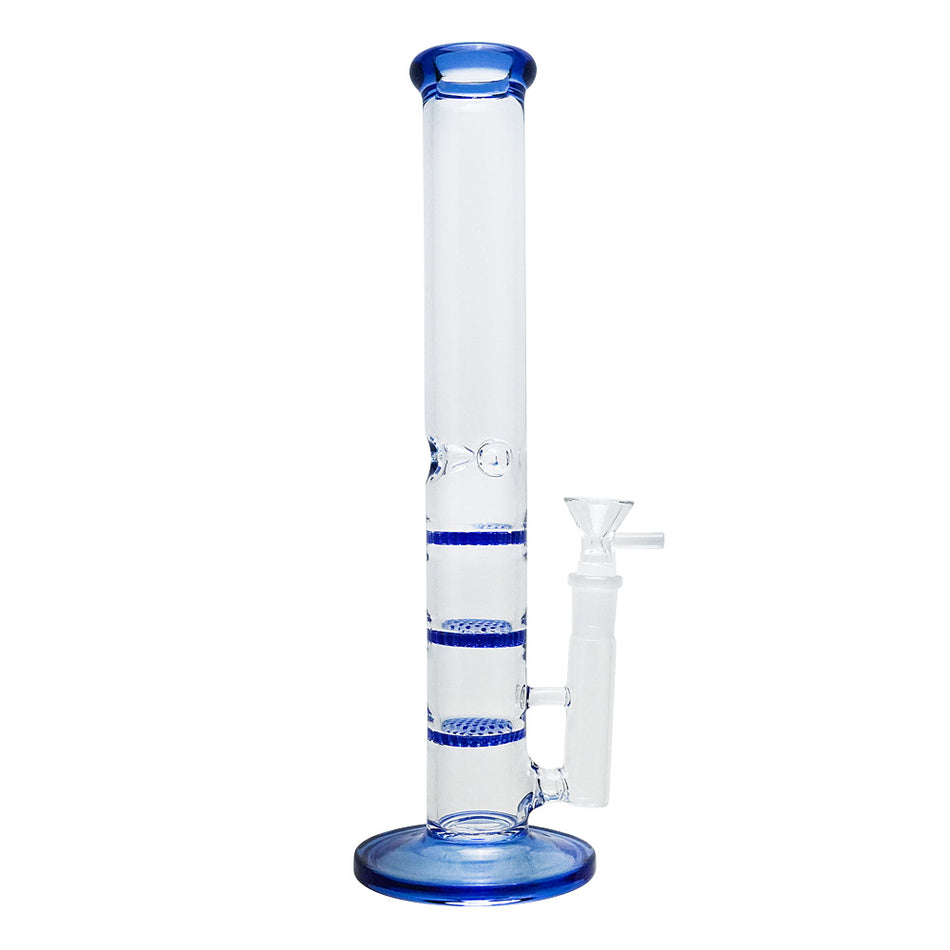 (WATER PIPE) 12" THREE HONEYCOMB PERC WATER PIPE - BLUE