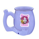 (CERAMIC PIPE) CERAMIC MUG CUP PIPE - "STONER CHICK" PURPLE